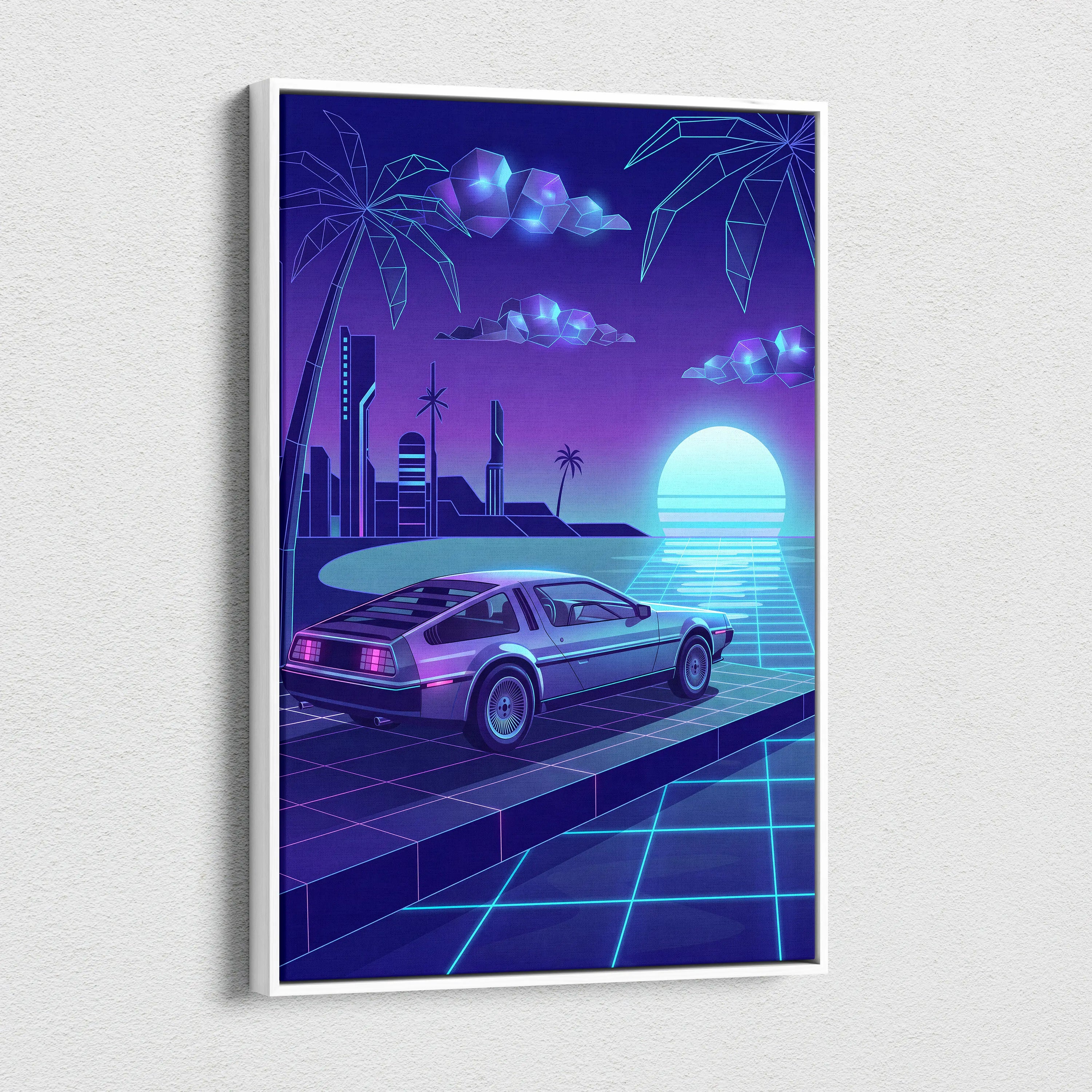 Neon Vaporwave City Sunset Canvas - Vaporwave City Landscape Purple Blue Living Room Dreamy Mood Retro Futurism Wall Art