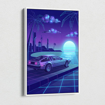 Neon Vaporwave City Sunset Canvas - Vaporwave City Landscape Purple Blue Living Room Dreamy Mood Retro Futurism Wall Art