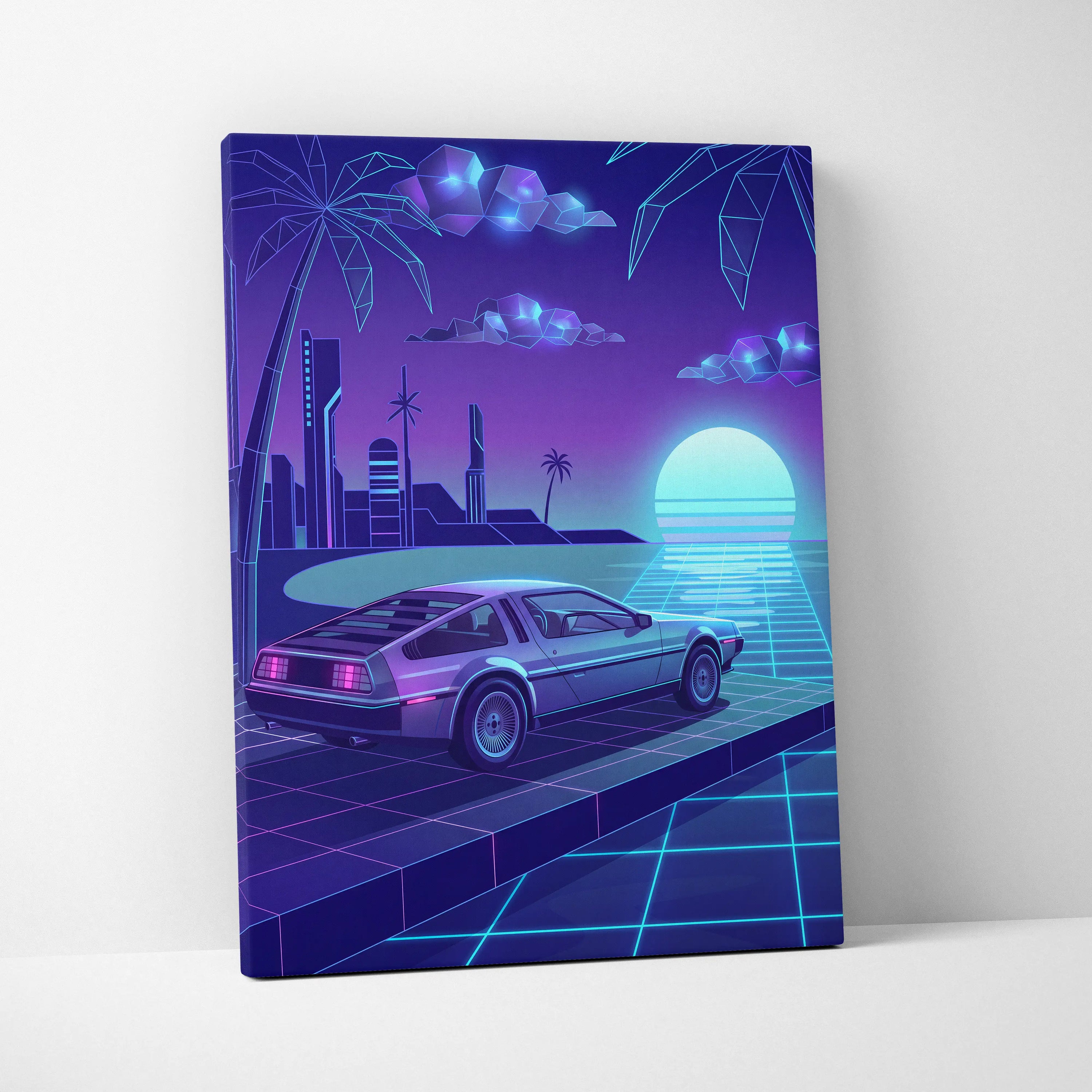 Neon Vaporwave City Sunset Canvas - Vaporwave City Landscape Purple Blue Living Room Dreamy Mood Retro Futurism Wall Art