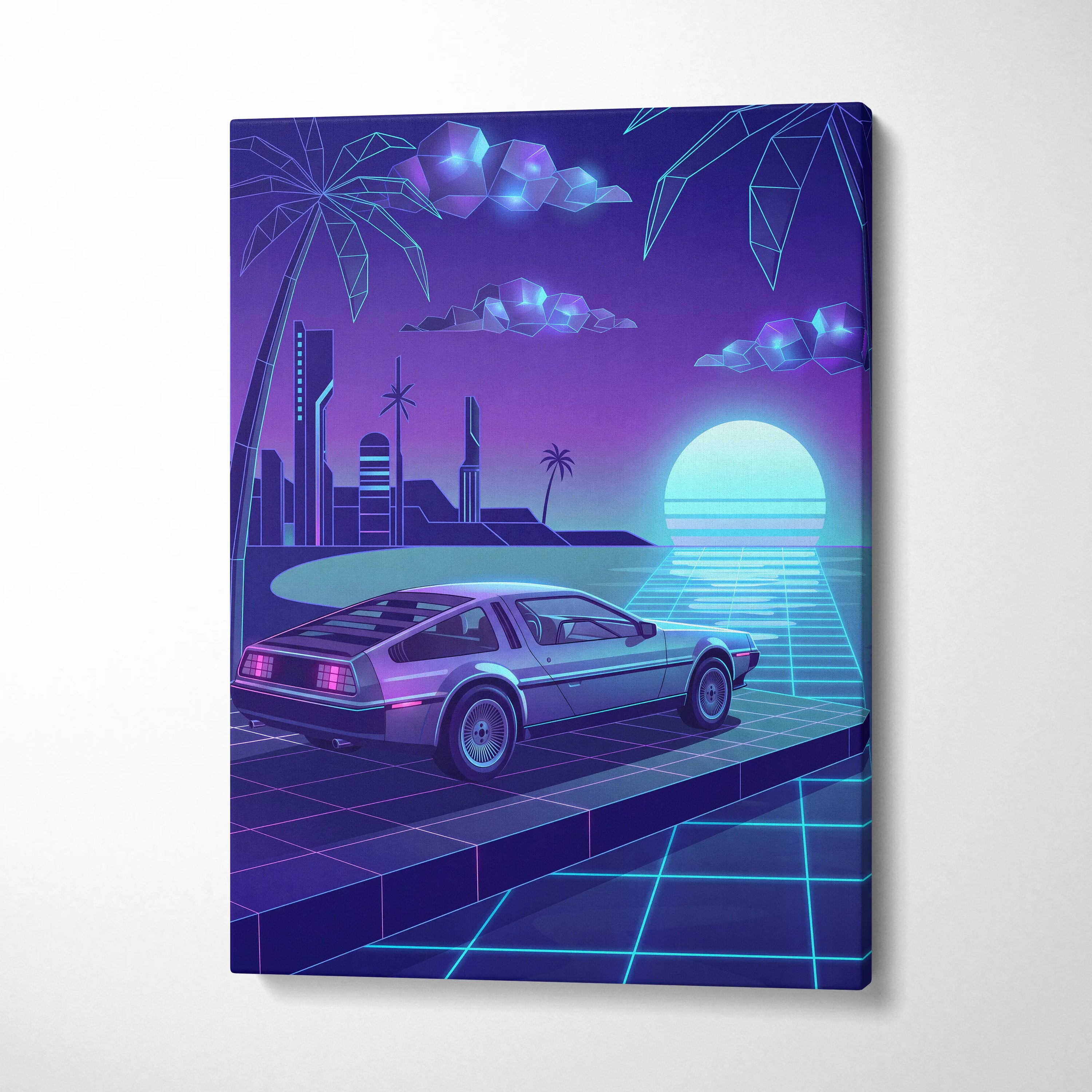 Neon Vaporwave City Sunset Canvas - Vaporwave City Landscape Purple Blue Living Room Dreamy Mood Retro Futurism Wall Art