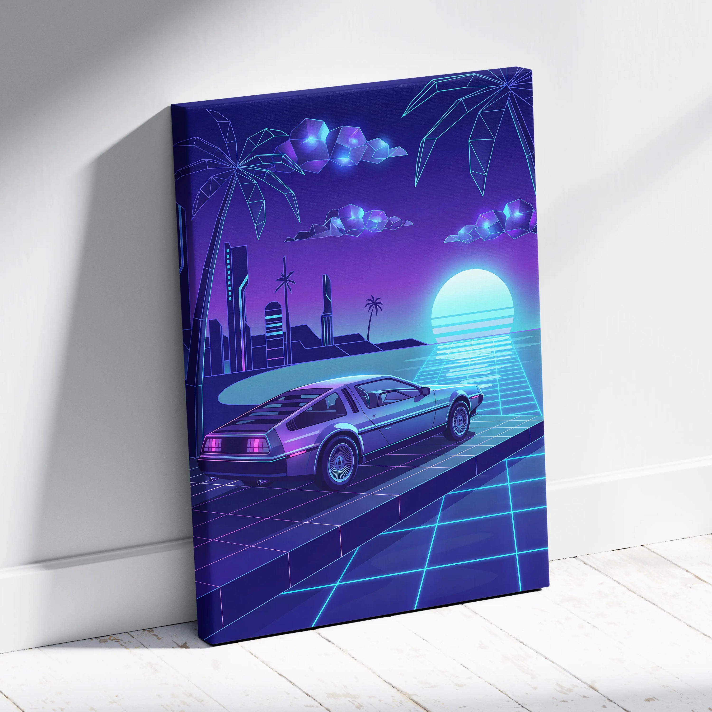 Neon Vaporwave City Sunset Canvas - Vaporwave City Landscape Purple Blue Living Room Dreamy Mood Retro Futurism Wall Art