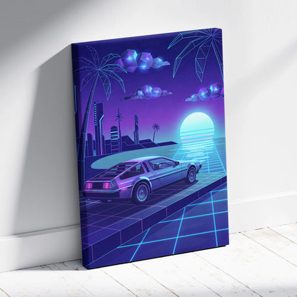 Neon Vaporwave City Sunset Canvas - Vaporwave City Landscape Purple Blue Living Room Dreamy Mood Retro Futurism Wall Art