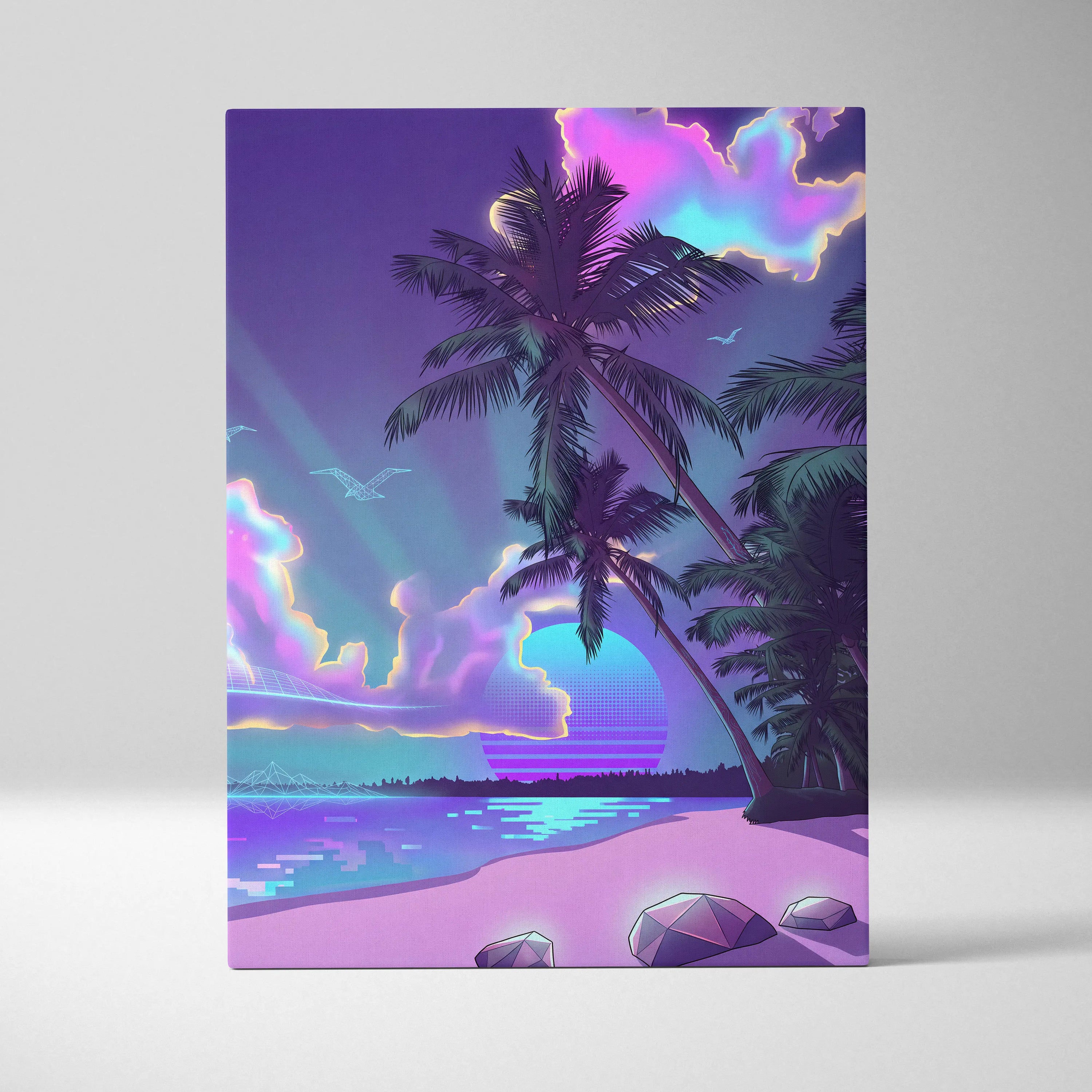 Neon Palm Vapor Dream - Vaporwave Canvas Art Purple Pink Blue Living Room Mood Dreamy Ethereal Neon Decor Print