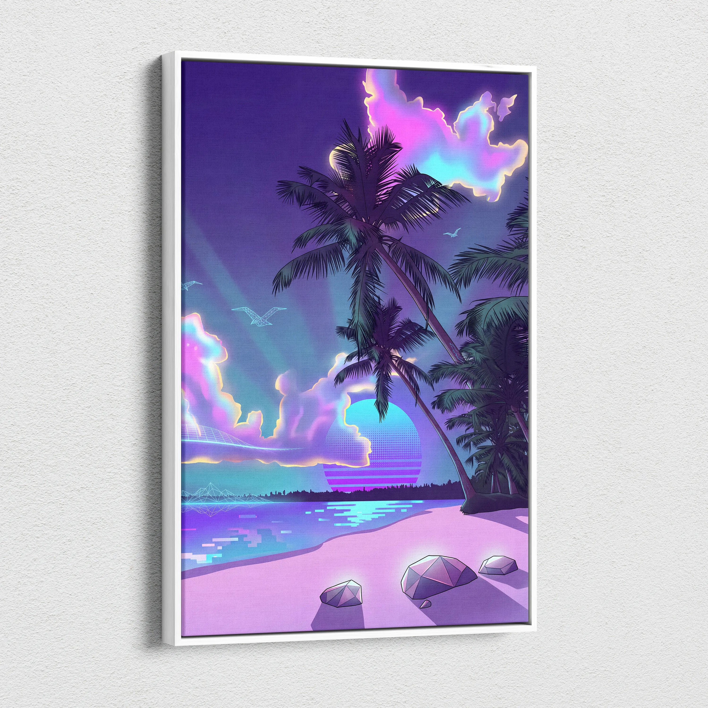 Neon Palm Vapor Dream - Vaporwave Canvas Art Purple Pink Blue Living Room Mood Dreamy Ethereal Neon Decor Print