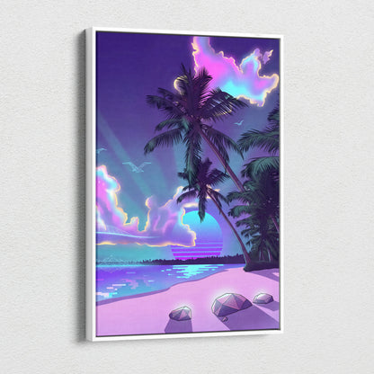 Neon Palm Vapor Dream - Vaporwave Canvas Art Purple Pink Blue Living Room Mood Dreamy Ethereal Neon Decor Print