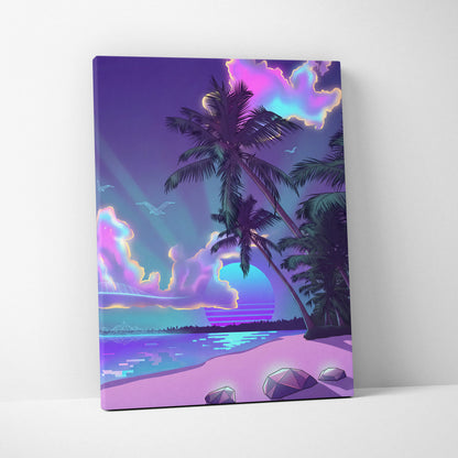 Neon Palm Vapor Dream - Vaporwave Canvas Art Purple Pink Blue Living Room Mood Dreamy Ethereal Neon Decor Print