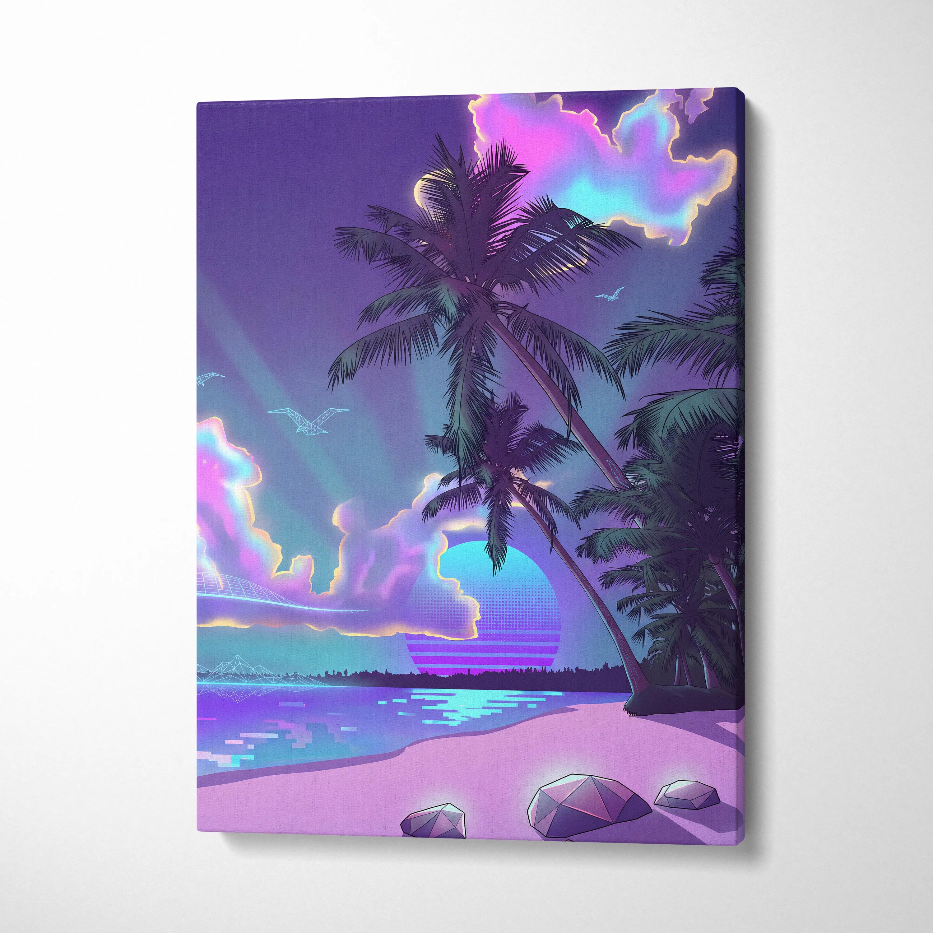 Neon Palm Vapor Dream - Vaporwave Canvas Art Purple Pink Blue Living Room Mood Dreamy Ethereal Neon Decor Print