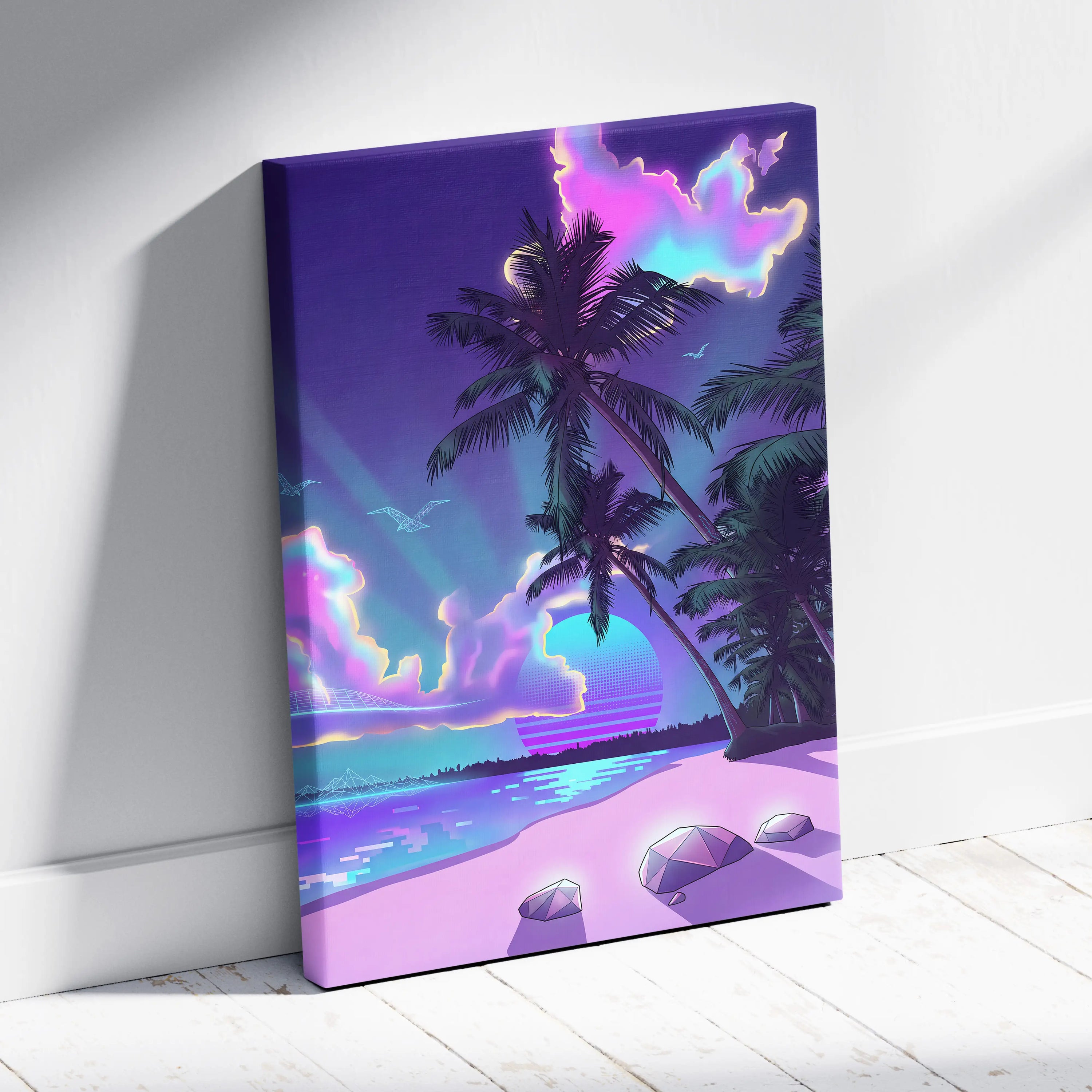 Neon Palm Vapor Dream - Vaporwave Canvas Art Purple Pink Blue Living Room Mood Dreamy Ethereal Neon Decor Print