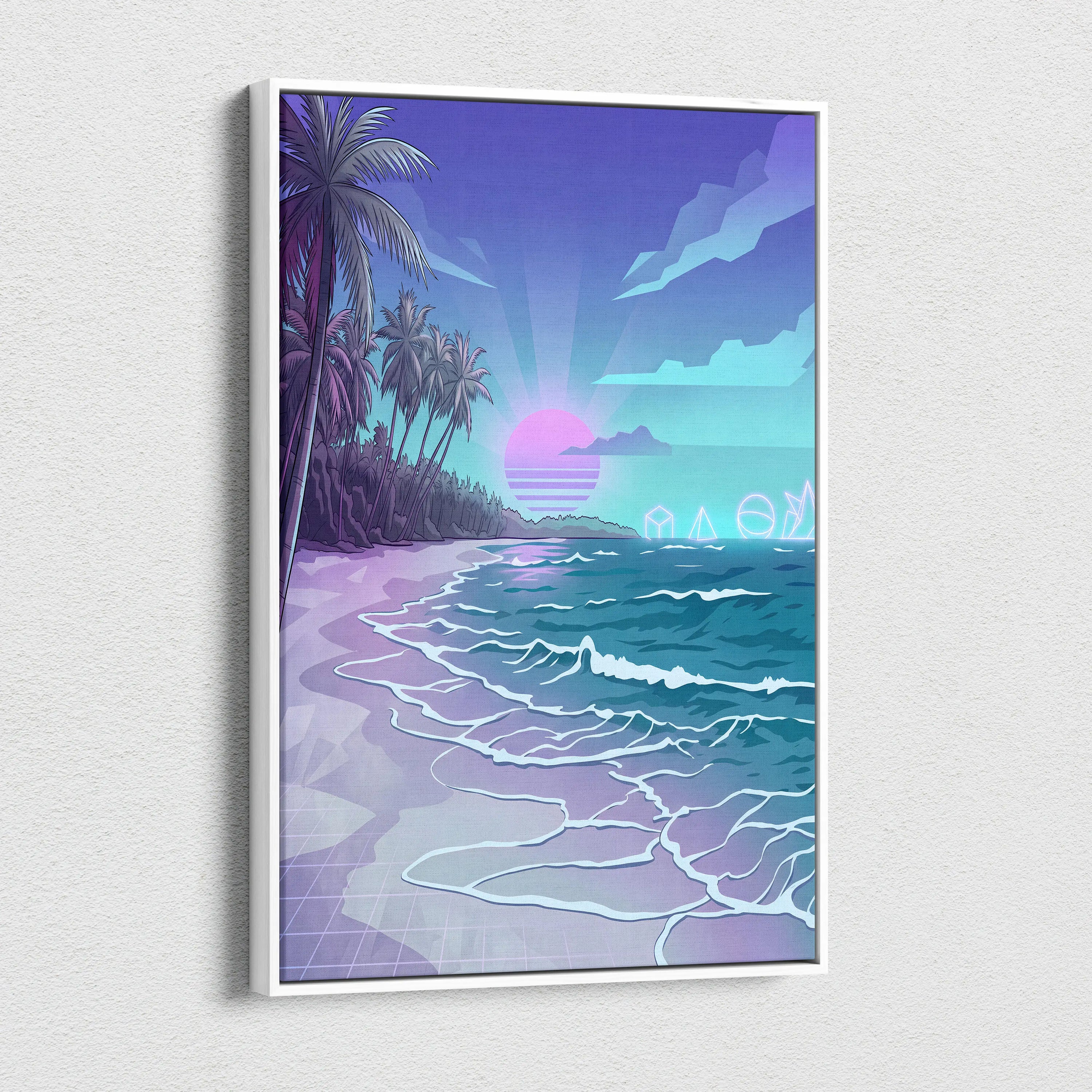 Neon Palm Vaporwave Canvas Sunset - Palm Trees Sunset Purple Pink Blue Living Room Vaporwave Dreamy Neon Retro Canvas