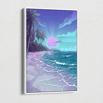Neon Palm Vaporwave Canvas Sunset - Palm Trees Sunset Purple Pink Blue Living Room Vaporwave Dreamy Neon Retro Canvas