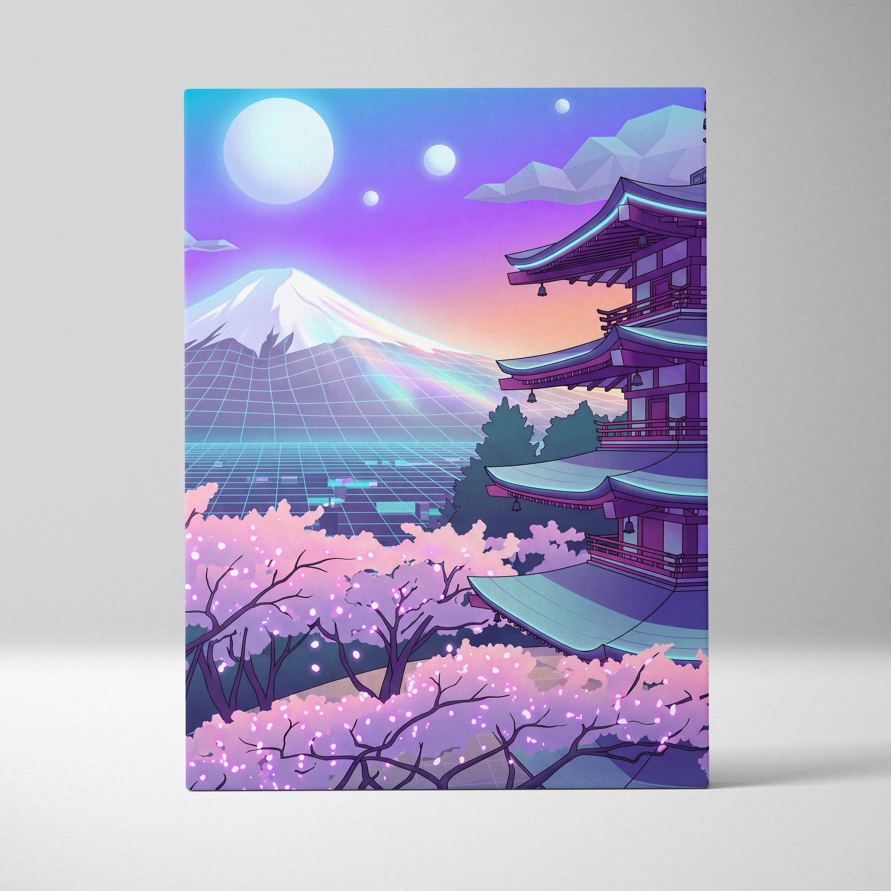 Neon Sakura Vaporwave Canvas Art - Japan Landscape Neon Pink Living Room Vaporwave Dreamy Mood Neon Japanese Canvas