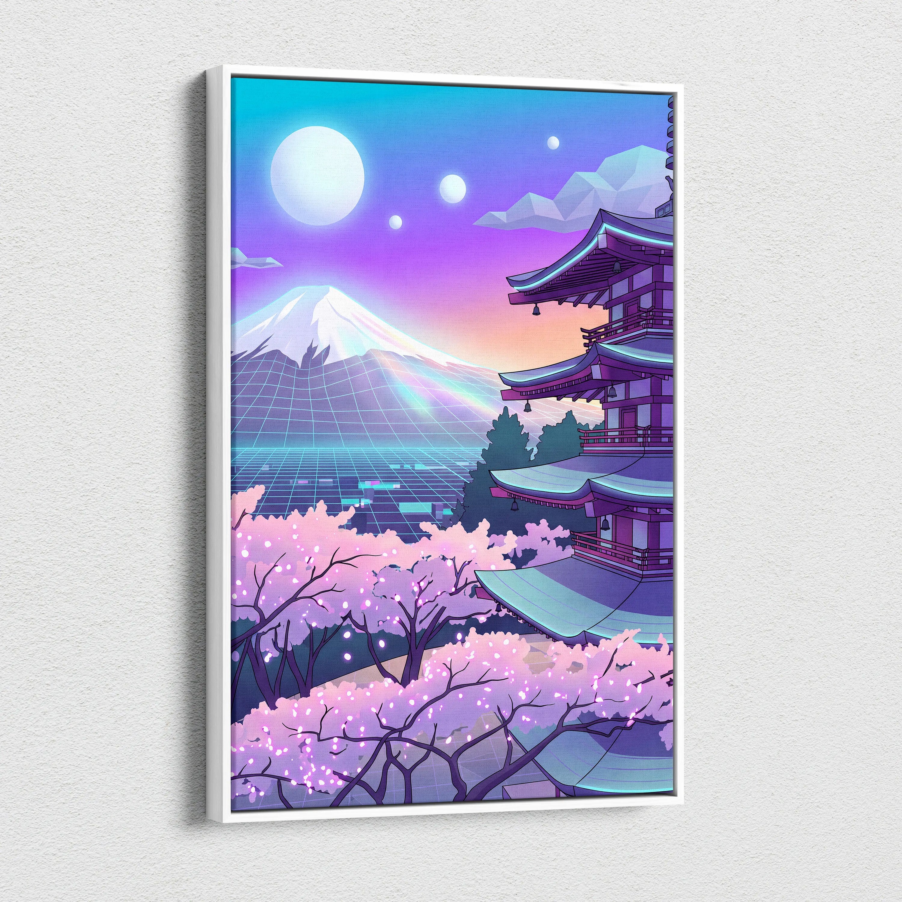 Neon Sakura Vaporwave Canvas Art - Japan Landscape Neon Pink Living Room Vaporwave Dreamy Mood Neon Japanese Canvas