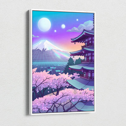 Neon Sakura Vaporwave Canvas Art - Japan Landscape Neon Pink Living Room Vaporwave Dreamy Mood Neon Japanese Canvas