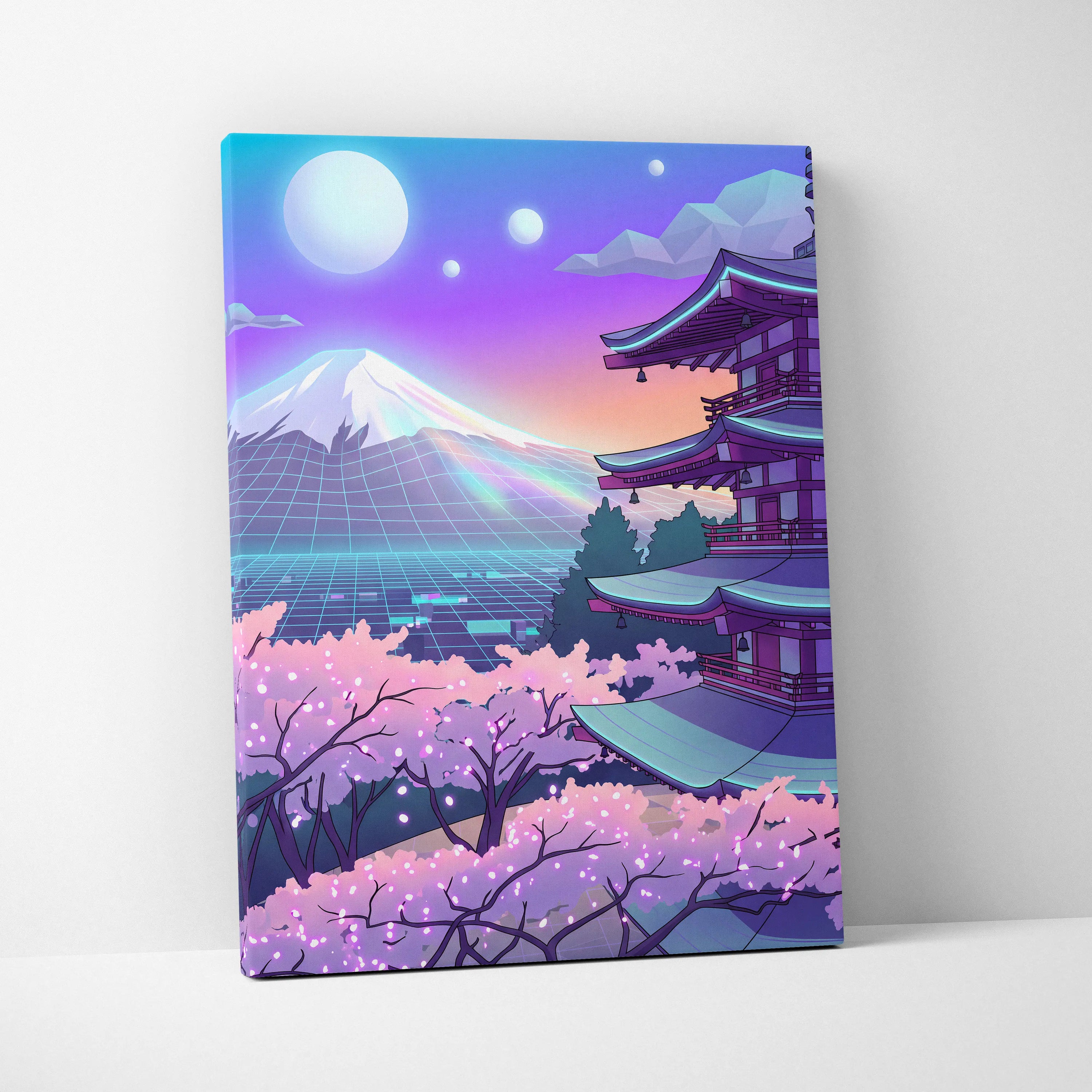 Neon Sakura Vaporwave Canvas Art - Japan Landscape Neon Pink Living Room Vaporwave Dreamy Mood Neon Japanese Canvas