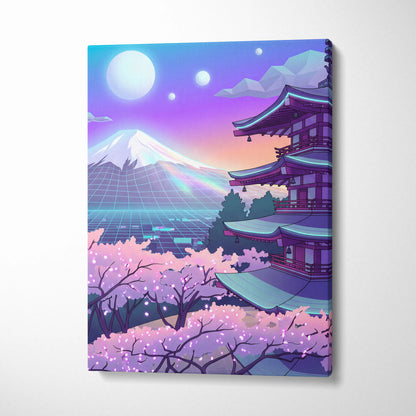 Neon Sakura Vaporwave Canvas Art - Japan Landscape Neon Pink Living Room Vaporwave Dreamy Mood Neon Japanese Canvas