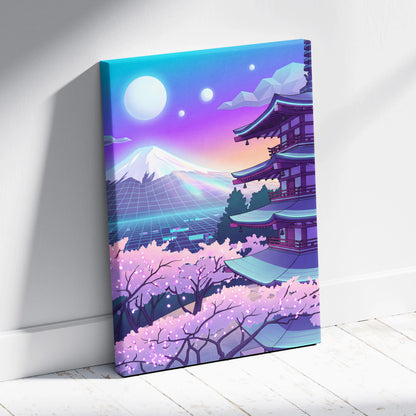 Neon Sakura Vaporwave Canvas Art - Japan Landscape Neon Pink Living Room Vaporwave Dreamy Mood Neon Japanese Canvas