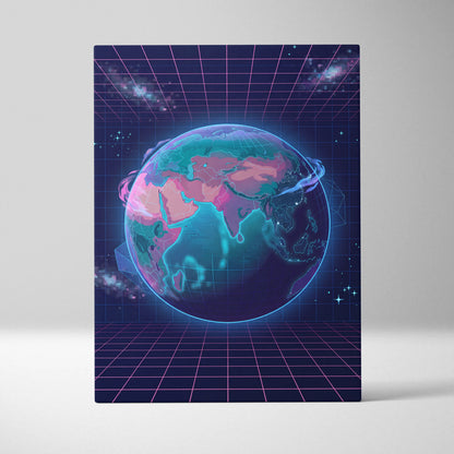 Neon Globe Vaporwave Canvas - Globe Pink Blue Wall Art Vaporwave, Dreamy Mood, Cyberpunk Neon Decor, Canvas Print
