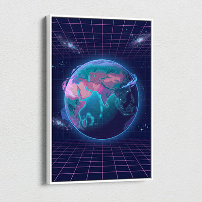 Neon Globe Vaporwave Canvas - Globe Pink Blue Wall Art Vaporwave, Dreamy Mood, Cyberpunk Neon Decor, Canvas Print