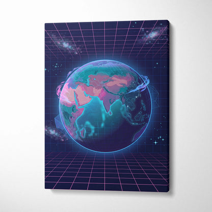 Neon Globe Vaporwave Canvas - Globe Pink Blue Wall Art Vaporwave, Dreamy Mood, Cyberpunk Neon Decor, Canvas Print