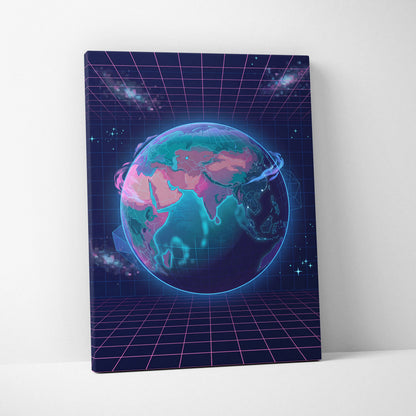 Neon Globe Vaporwave Canvas - Globe Pink Blue Wall Art Vaporwave, Dreamy Mood, Cyberpunk Neon Decor, Canvas Print