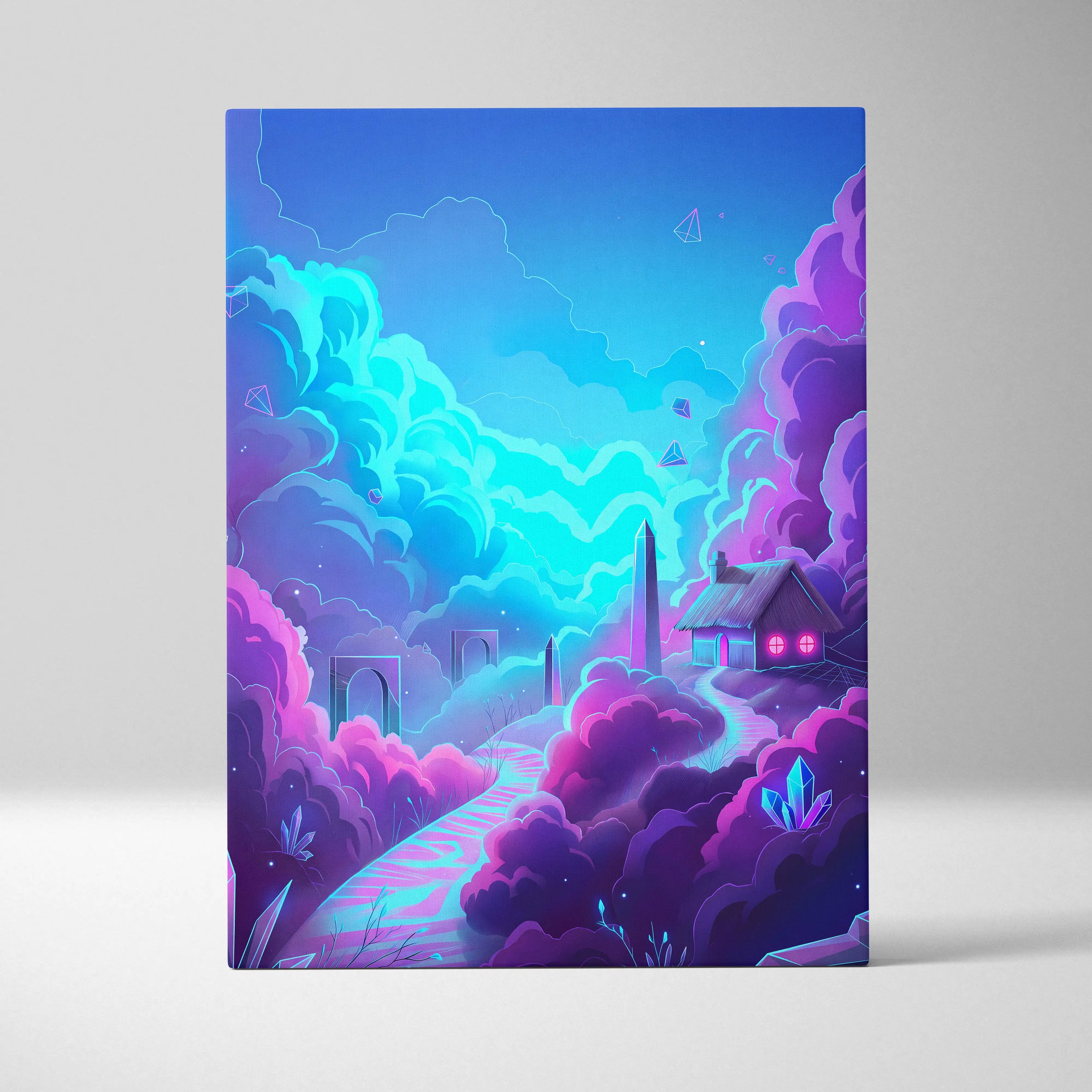 Vaporwave Neon Dream Canvas - Neon Cityscape Surreal Landscape Blues Living Room Vaporwave Dreamy Mood