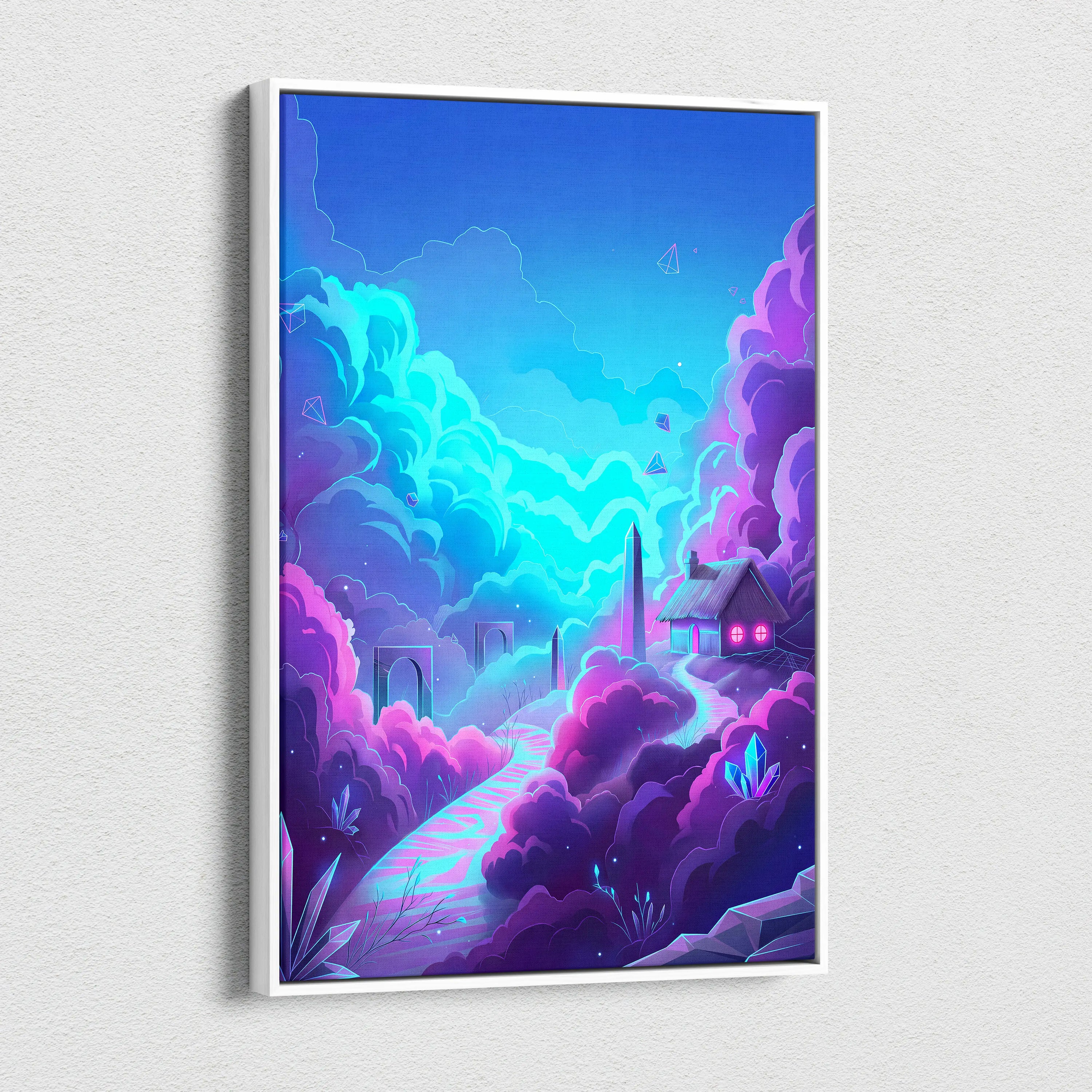 Vaporwave Neon Dream Canvas - Neon Cityscape Surreal Landscape Blues Living Room Vaporwave Dreamy Mood
