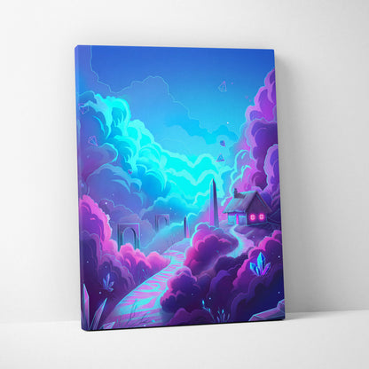 Vaporwave Neon Dream Canvas - Neon Cityscape Surreal Landscape Blues Living Room Vaporwave Dreamy Mood