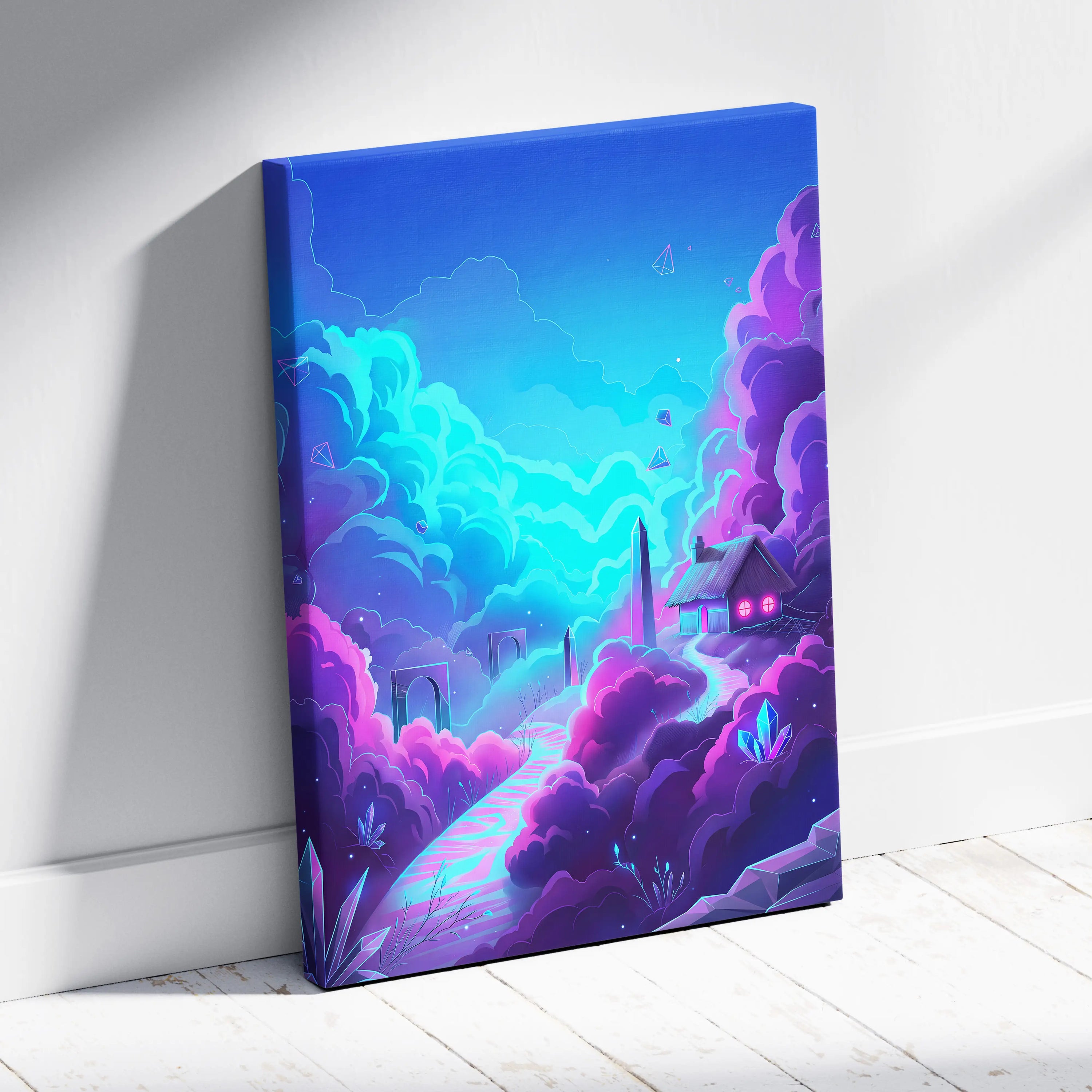 Vaporwave Neon Dream Canvas - Neon Cityscape Surreal Landscape Blues Living Room Vaporwave Dreamy Mood