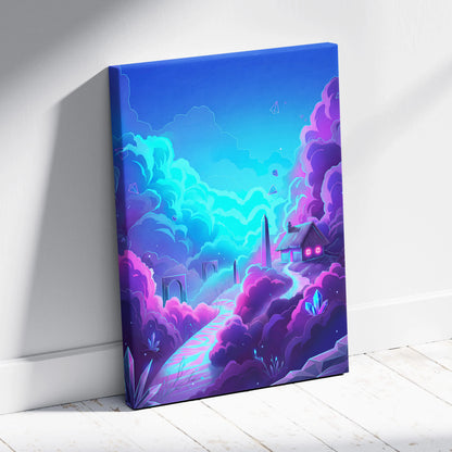 Vaporwave Neon Dream Canvas - Neon Cityscape Surreal Landscape Blues Living Room Vaporwave Dreamy Mood