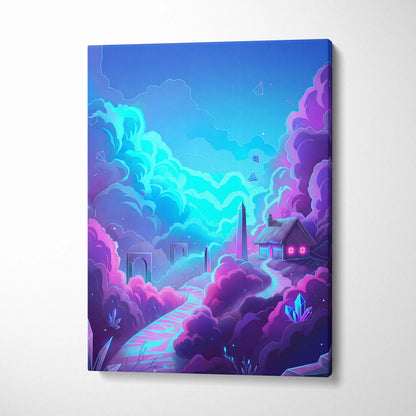 Vaporwave Neon Dream Canvas - Neon Cityscape Surreal Landscape Blues Living Room Vaporwave Dreamy Mood