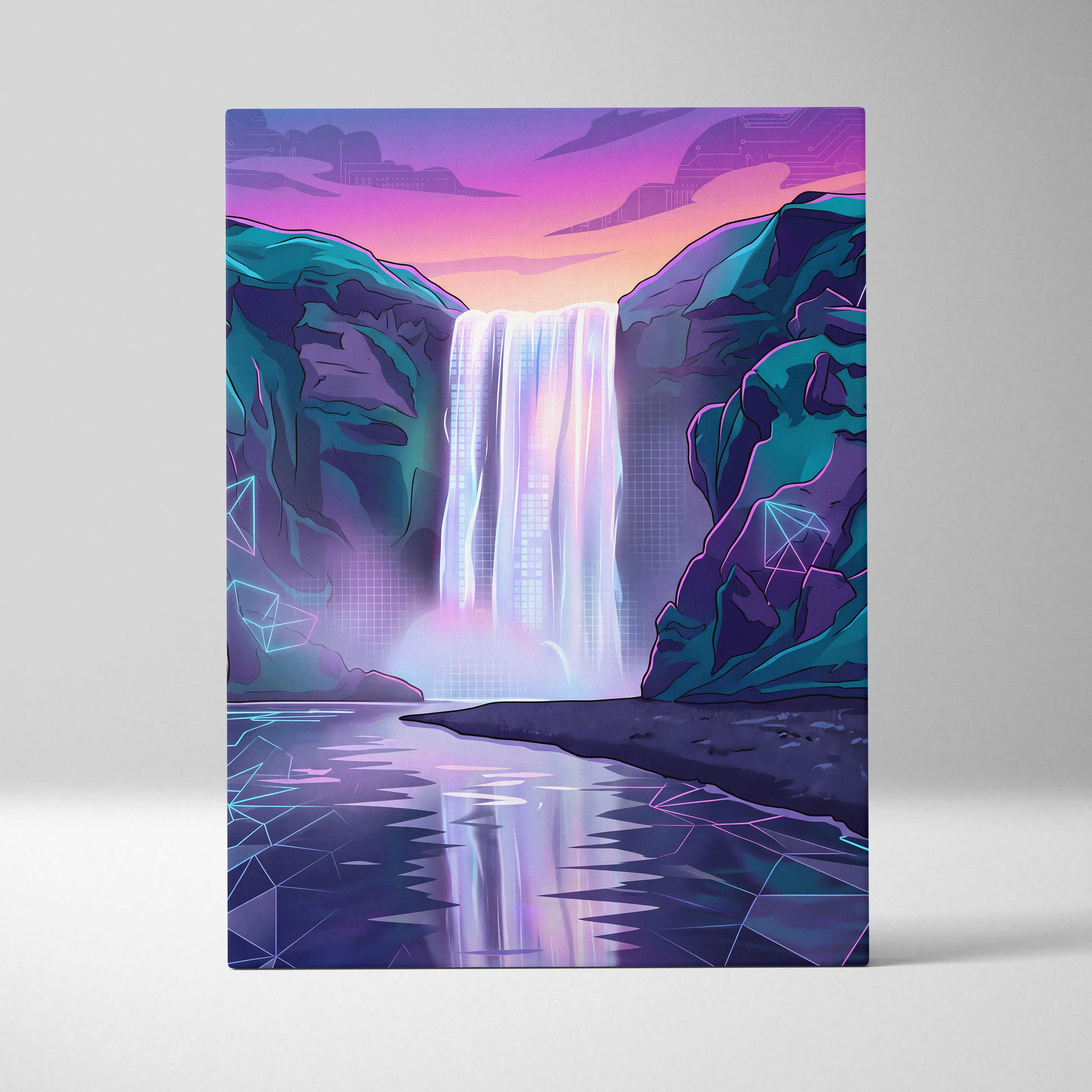 Neon Cityscape Vaporwave Canvas - Vaporwave Cityscape Neon Pink Teal Dreamy Mood Living Room Retro Futurism Canvas Print