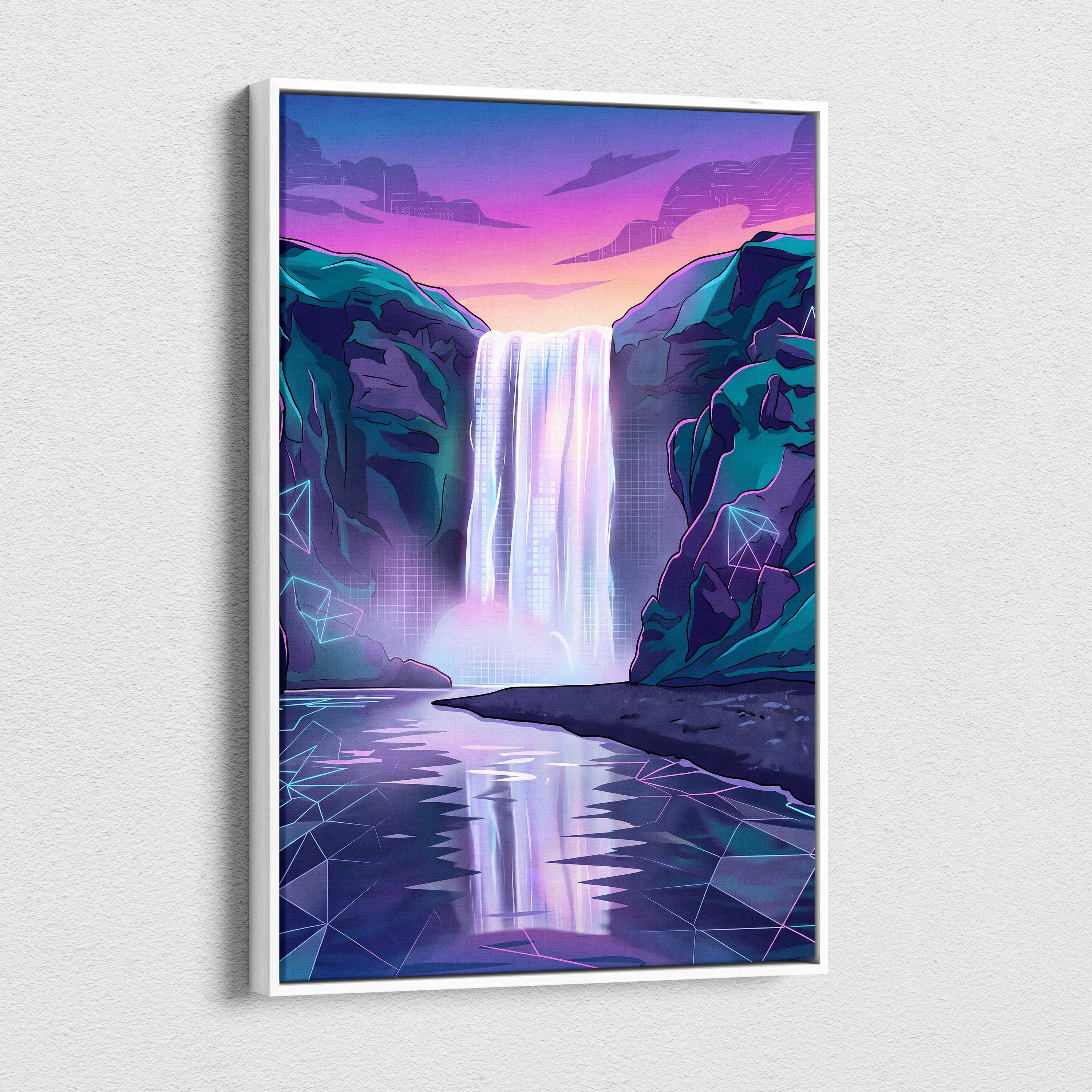Neon Cityscape Vaporwave Canvas - Vaporwave Cityscape Neon Pink Teal Dreamy Mood Living Room Retro Futurism Canvas Print