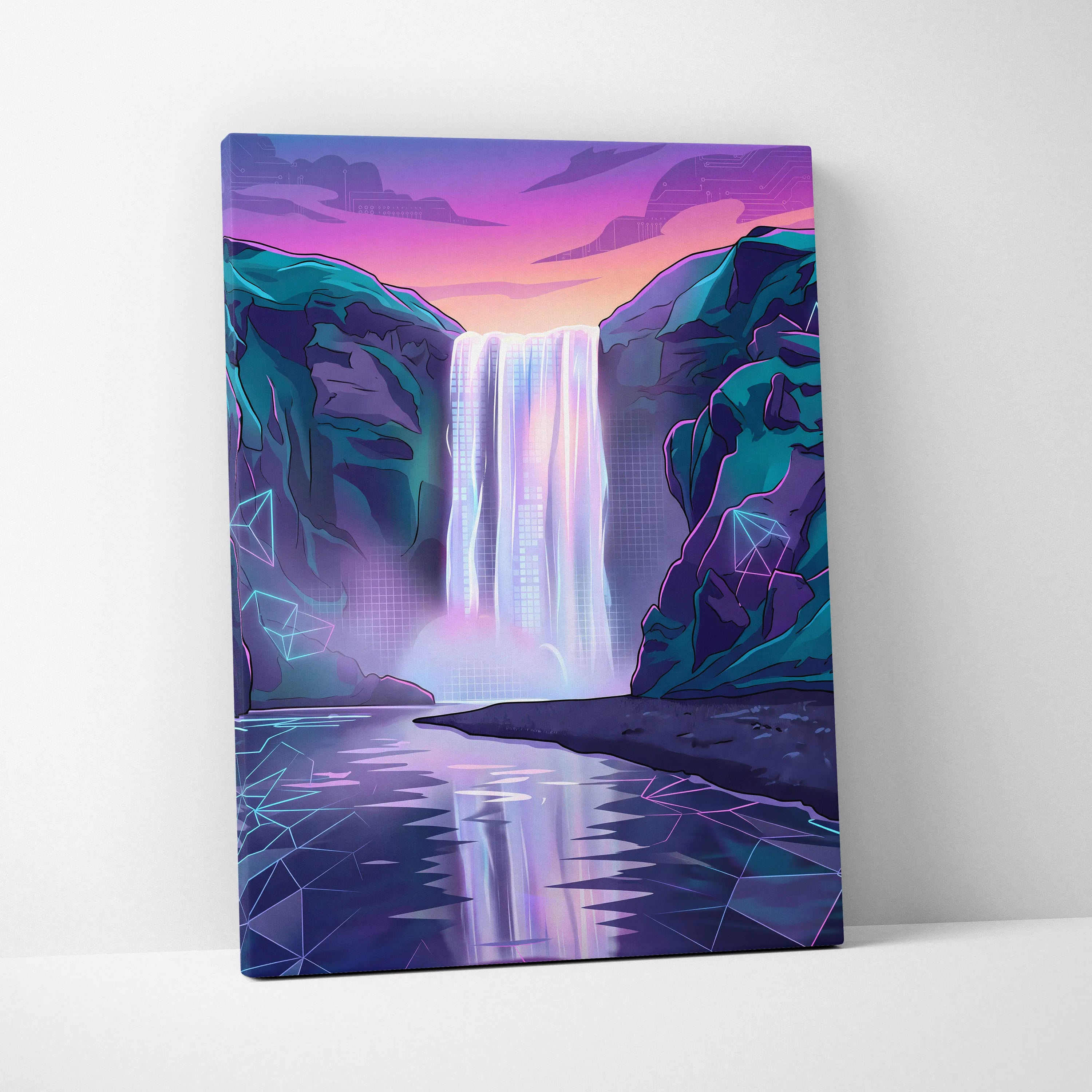 Neon Cityscape Vaporwave Canvas - Vaporwave Cityscape Neon Pink Teal Dreamy Mood Living Room Retro Futurism Canvas Print