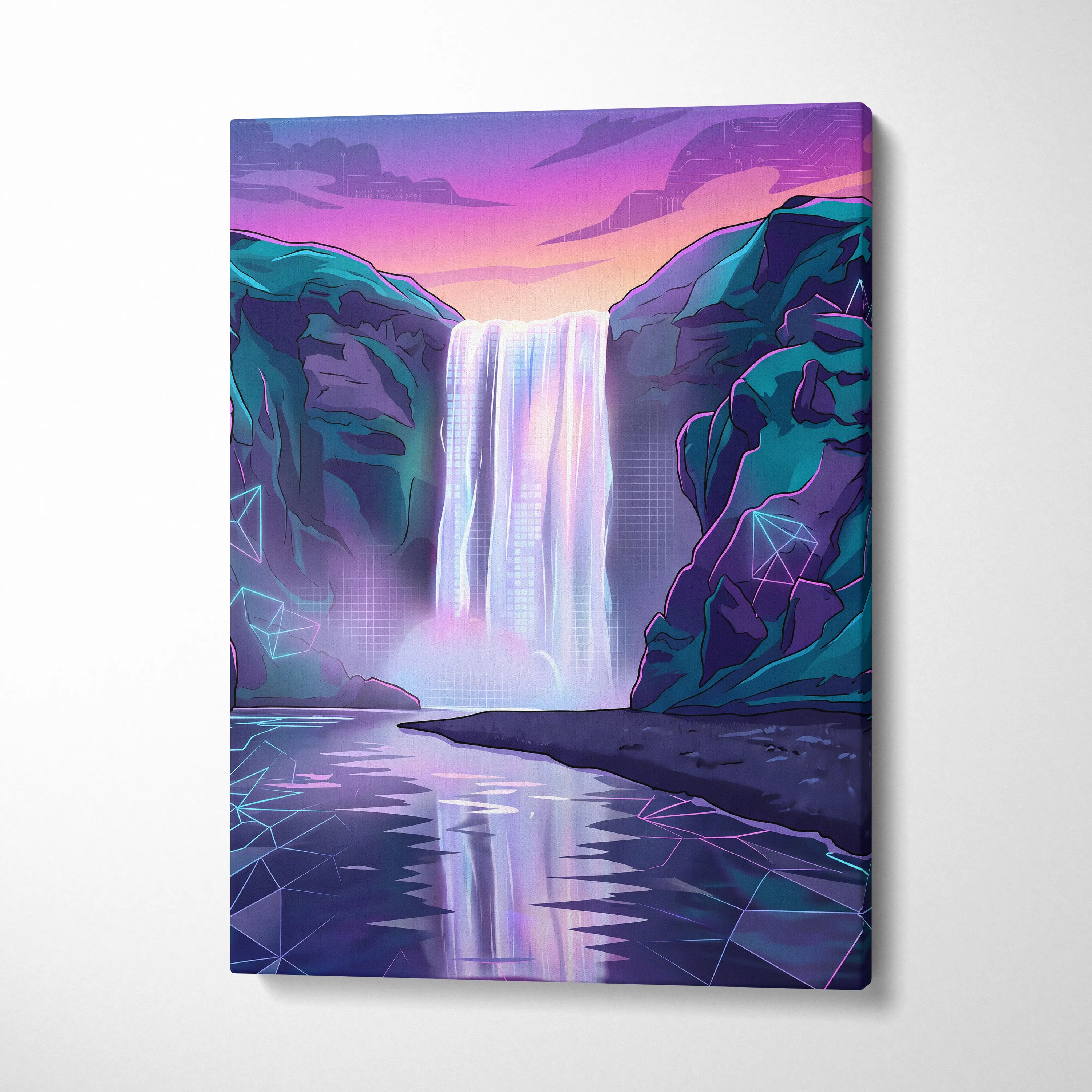 Neon Cityscape Vaporwave Canvas - Vaporwave Cityscape Neon Pink Teal Dreamy Mood Living Room Retro Futurism Canvas Print