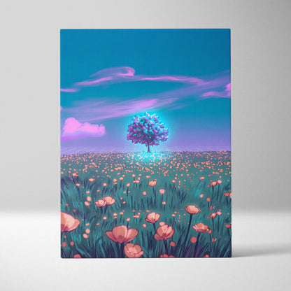 Neon Vapor Dream Canvas - Vaporwave Landscape Neon Sunset Neon Pink Cyan Bedroom Decor Retro Futurism Dreamy Surreal Mood Neon Cityscape Modern Minimalist Decor Wall Art Canvas Museum Quality