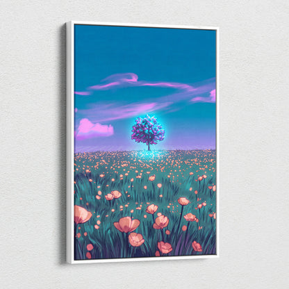 Neon Vapor Dream Canvas - Vaporwave Landscape Neon Sunset Neon Pink Cyan Bedroom Decor Retro Futurism Dreamy Surreal Mood Neon Cityscape Modern Minimalist Decor Wall Art Canvas Museum Quality