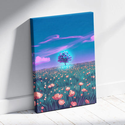 Neon Vapor Dream Canvas - Vaporwave Landscape Neon Sunset Neon Pink Cyan Bedroom Decor Retro Futurism Dreamy Surreal Mood Neon Cityscape Modern Minimalist Decor Wall Art Canvas Museum Quality