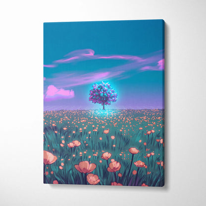 Neon Vapor Dream Canvas - Vaporwave Landscape Neon Sunset Neon Pink Cyan Bedroom Decor Retro Futurism Dreamy Surreal Mood Neon Cityscape Modern Minimalist Decor Wall Art Canvas Museum Quality