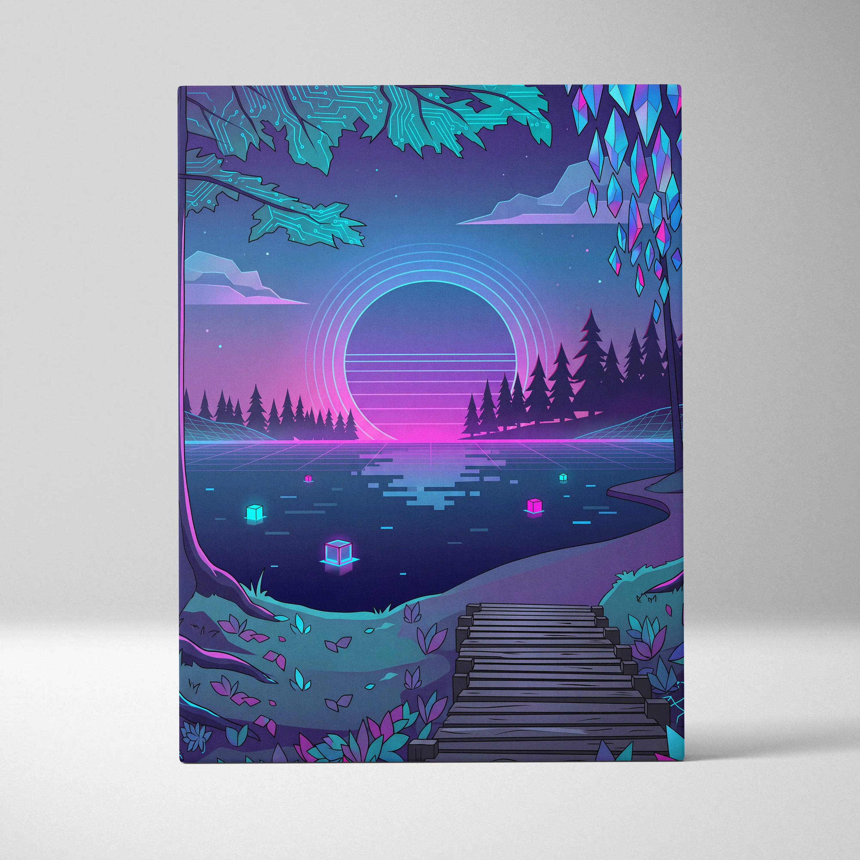 Vaporwave Neon Landscape Canvas - Vaporwave Landscape Neon Pink Living Room Decor Vaporwave Art Dream Neon Mood Canvas