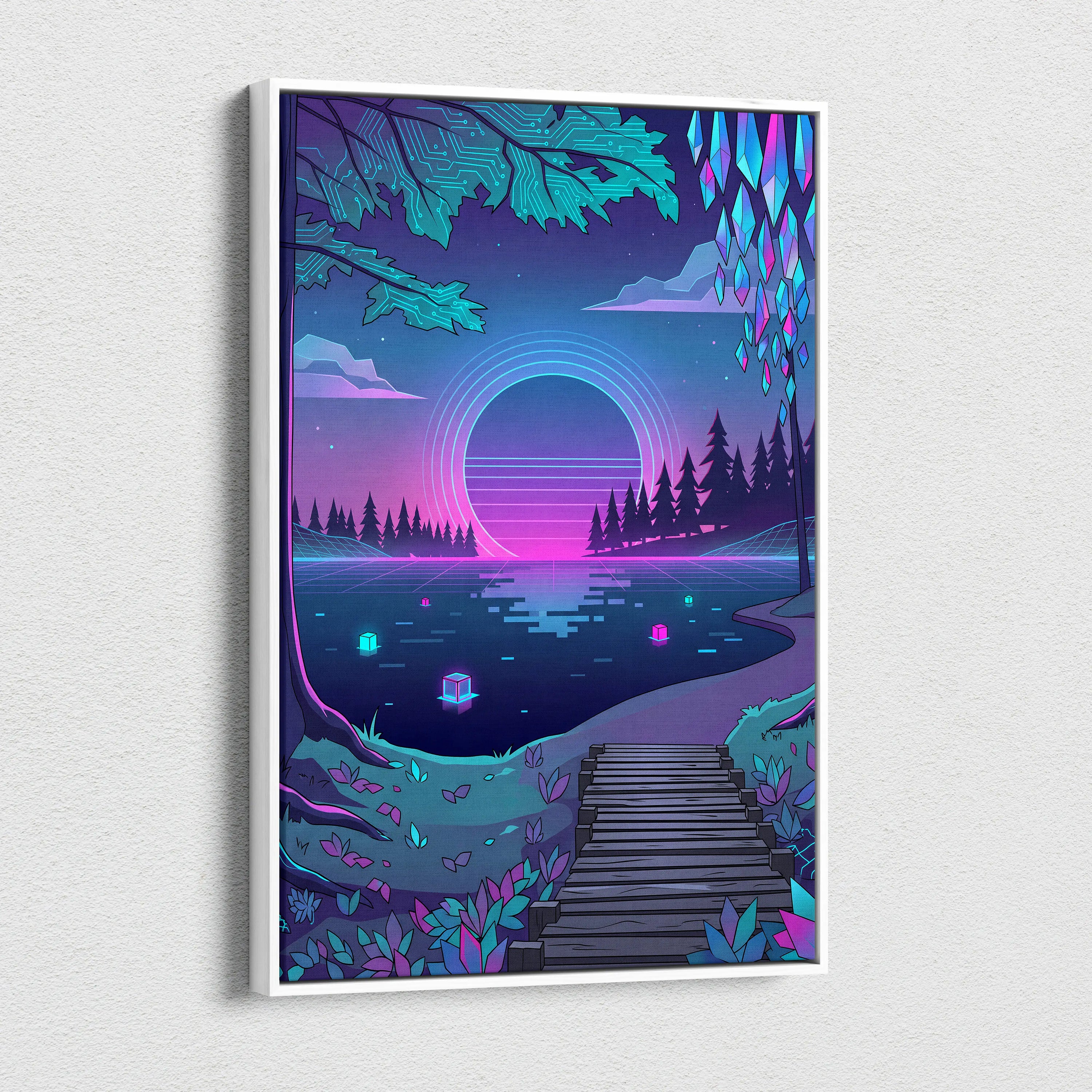 Vaporwave Neon Landscape Canvas - Vaporwave Landscape Neon Pink Living Room Decor Vaporwave Art Dream Neon Mood Canvas