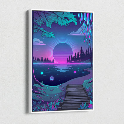Vaporwave Neon Landscape Canvas - Vaporwave Landscape Neon Pink Living Room Decor Vaporwave Art Dream Neon Mood Canvas