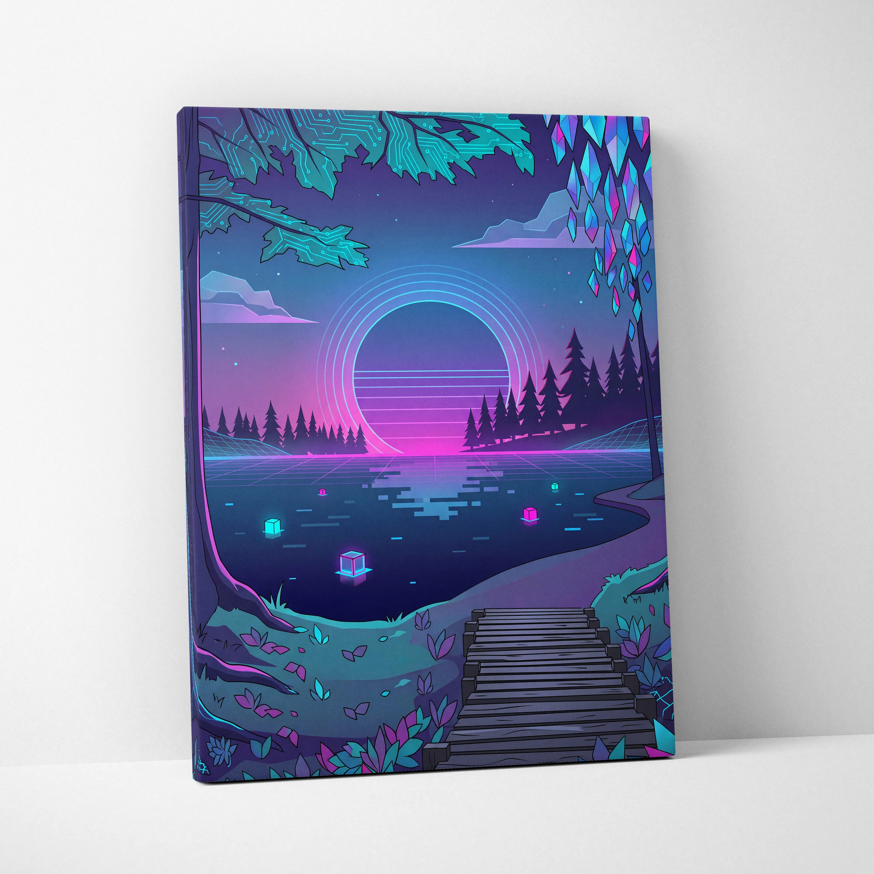 Vaporwave Neon Landscape Canvas - Vaporwave Landscape Neon Pink Living Room Decor Vaporwave Art Dream Neon Mood Canvas