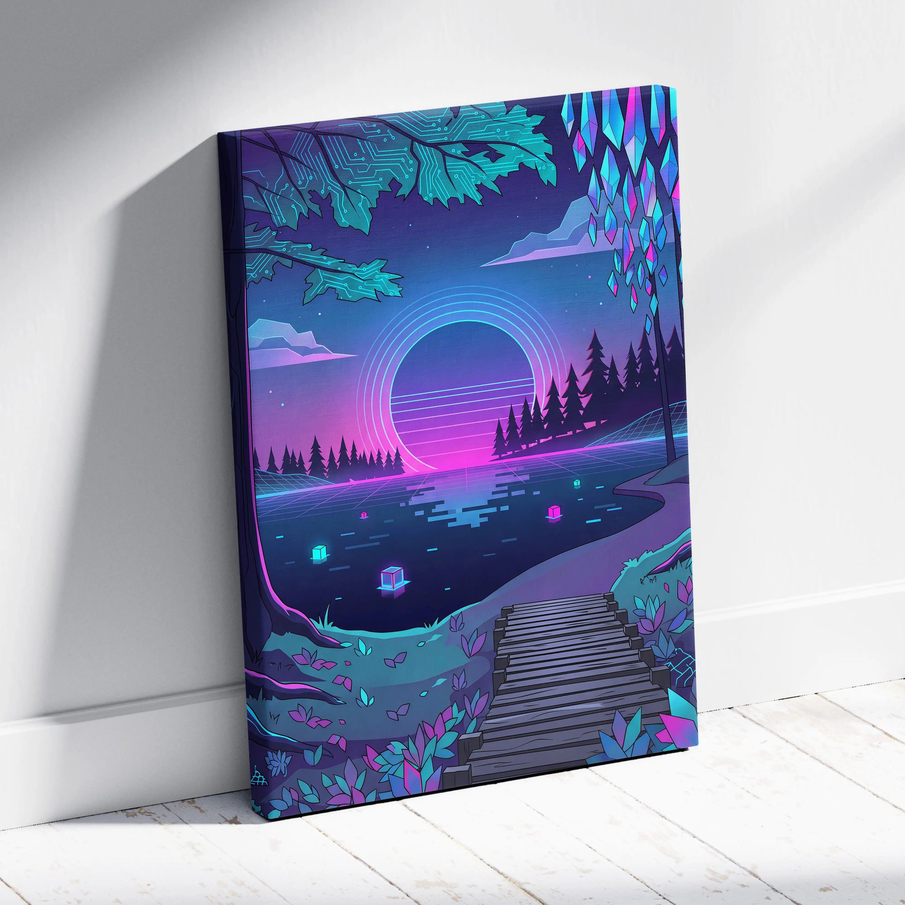 Vaporwave Neon Landscape Canvas - Vaporwave Landscape Neon Pink Living Room Decor Vaporwave Art Dream Neon Mood Canvas