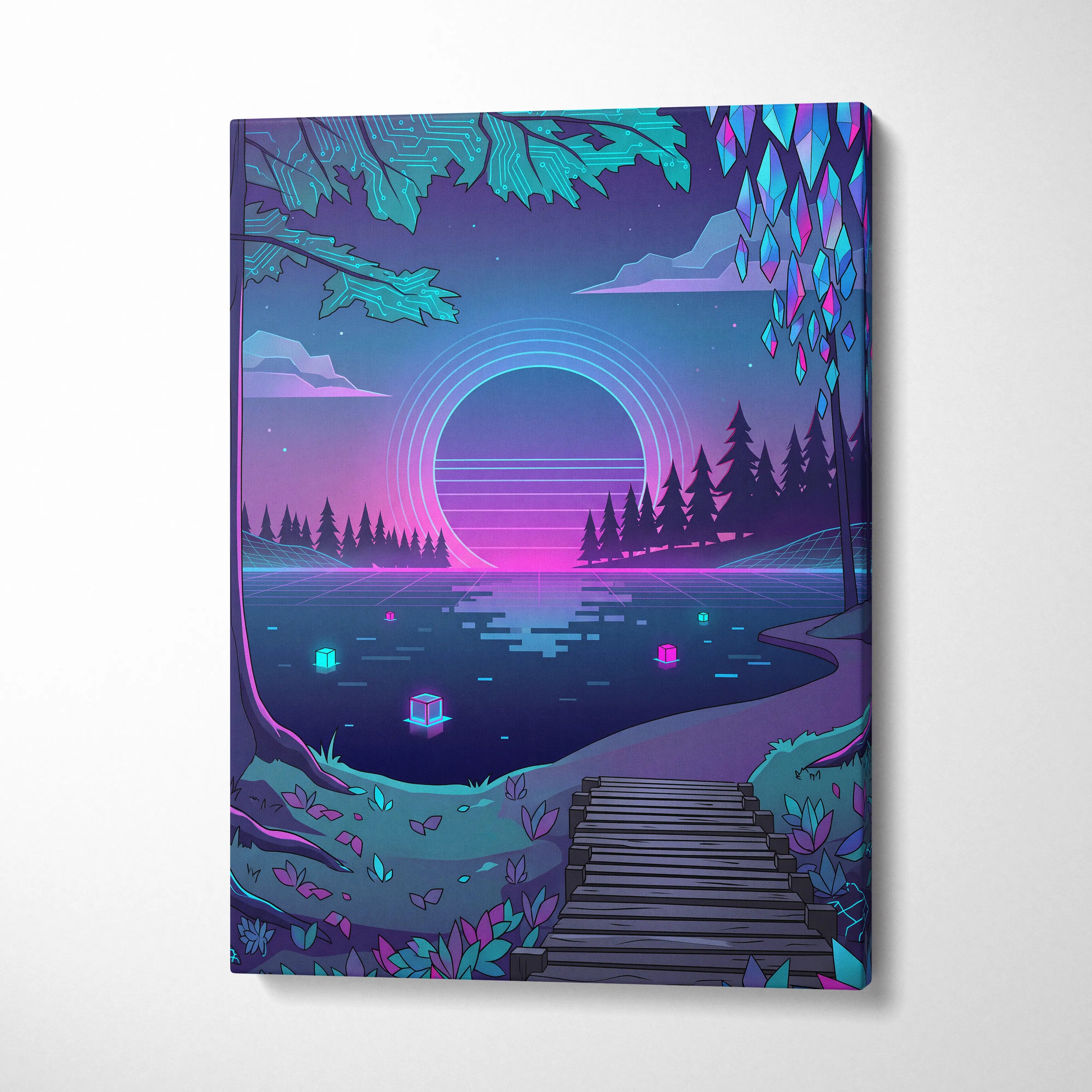 Vaporwave Neon Landscape Canvas - Vaporwave Landscape Neon Pink Living Room Decor Vaporwave Art Dream Neon Mood Canvas