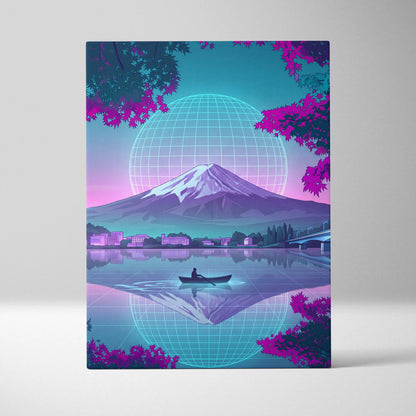 Neon Vaporwave Globe Canvas - Globe Landscape Neon Blues Living Room Retrofuturism Dreamy Vaporwave Mood Wall Art Canvas