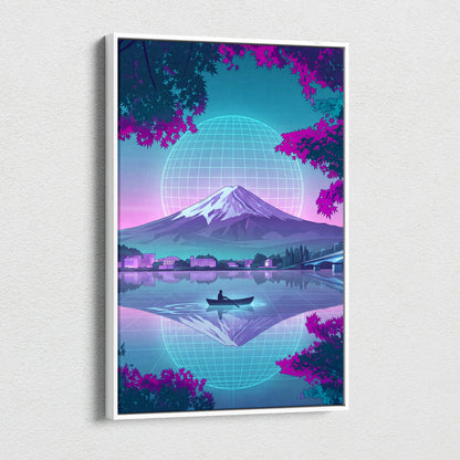 Neon Vaporwave Globe Canvas - Globe Landscape Neon Blues Living Room Retrofuturism Dreamy Vaporwave Mood Wall Art Canvas