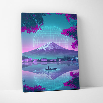 Neon Vaporwave Globe Canvas - Globe Landscape Neon Blues Living Room Retrofuturism Dreamy Vaporwave Mood Wall Art Canvas