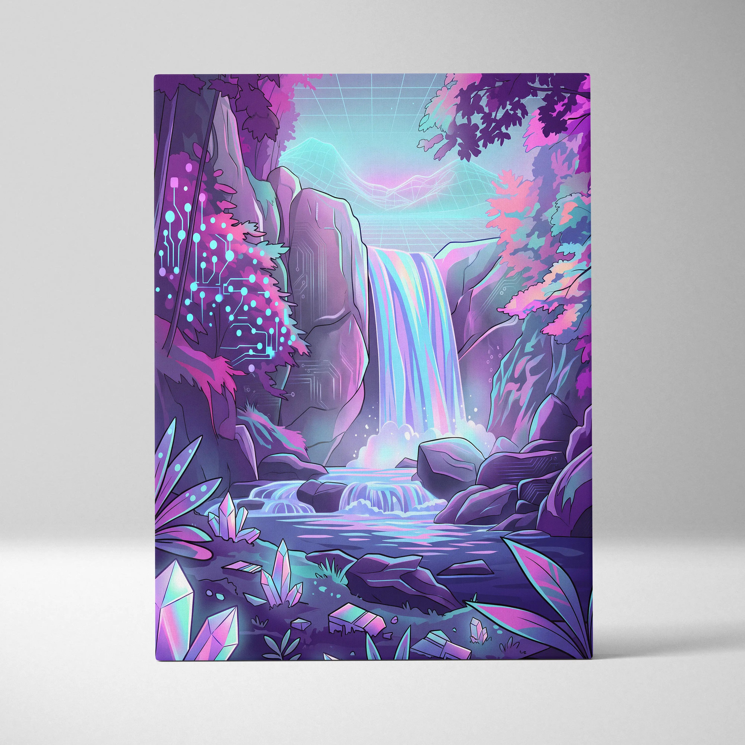 Neon Vaporwave Dreamscape Canvas - Vaporwave Landscape Neon Pink Blue Living Room Dreamy Mood Wall Art Canvas Print