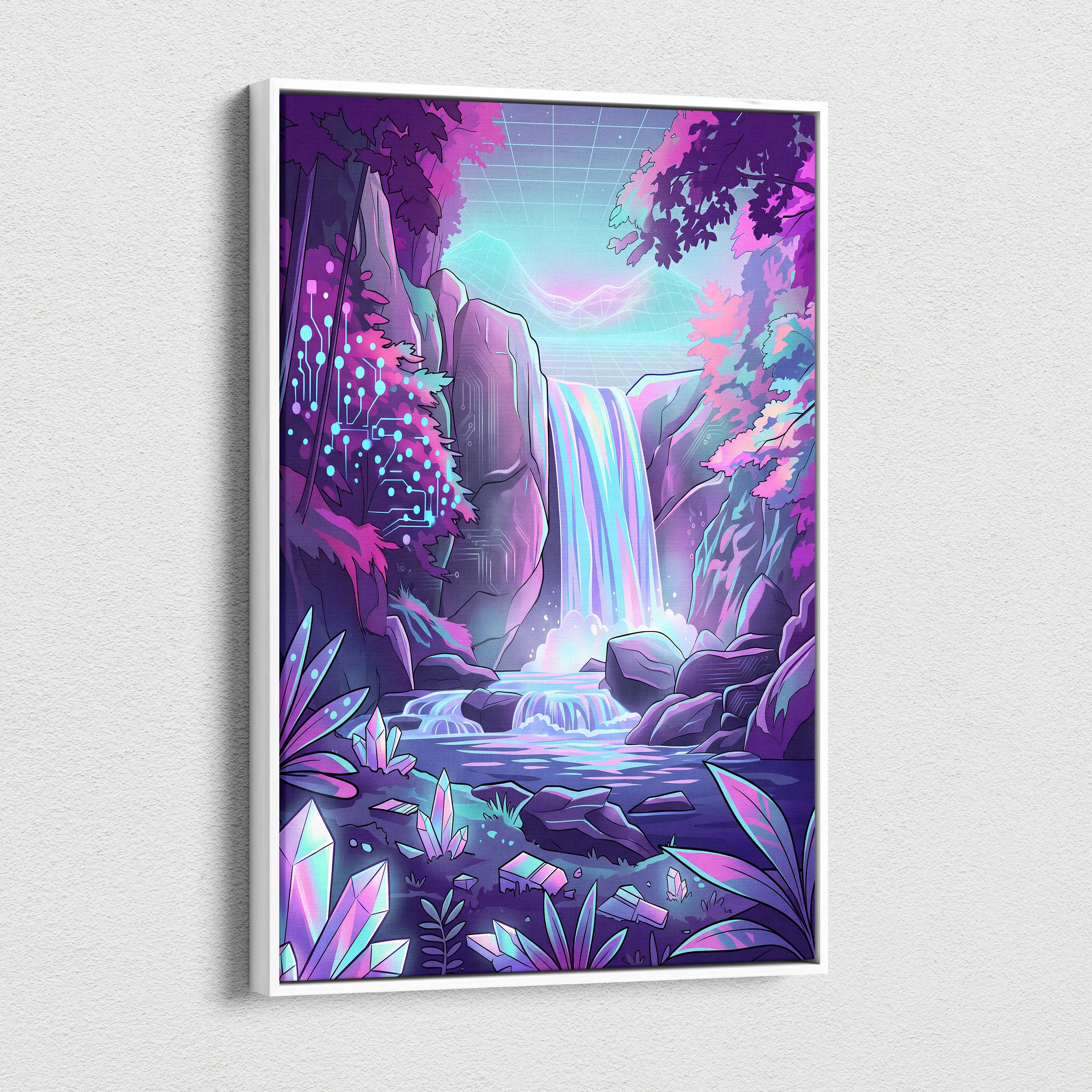 Neon Vaporwave Dreamscape Canvas - Vaporwave Landscape Neon Pink Blue Living Room Dreamy Mood Wall Art Canvas Print