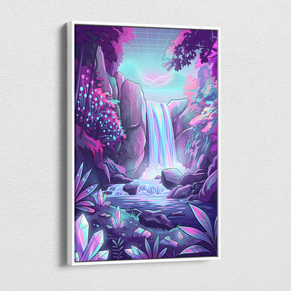 Neon Vaporwave Dreamscape Canvas - Vaporwave Landscape Neon Pink Blue Living Room Dreamy Mood Wall Art Canvas Print